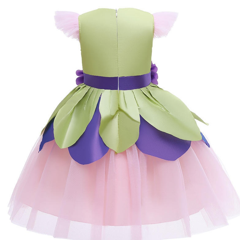 Flower Fairy Dress Girl Kids Rosa Pink Rosa Patchwork Tulle Abiti di tulle carini Flying Maniche per bambini Costumi di performance