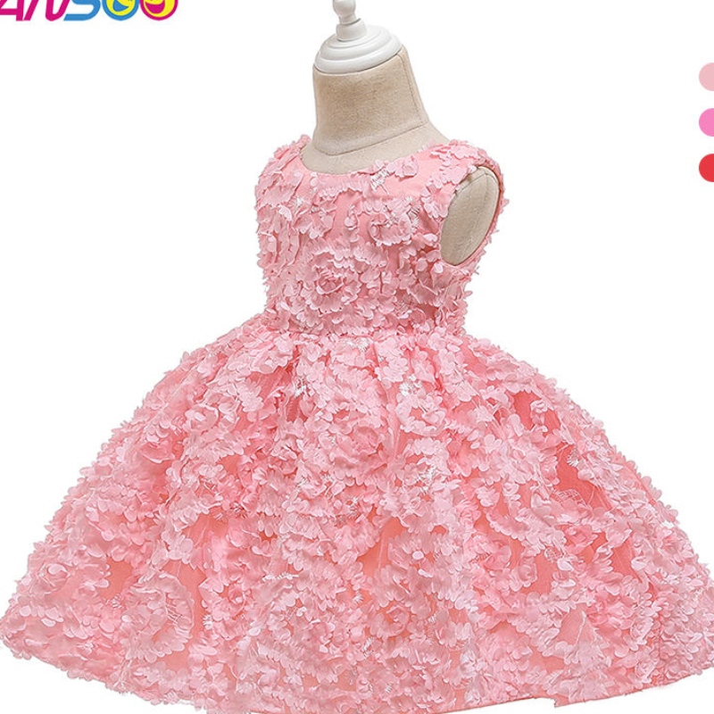 ANSOO 3 colori Cussization Factory Rose First Birthday Dress Kids Baby Girl Flower Princess Bridal Rosa Abiti per bambini