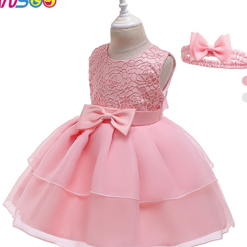 Ansoonuovi bambini vestito in pizzo in pizzo in pizzo abito principessa con banda per capelli per ragazze 3-24 mesi