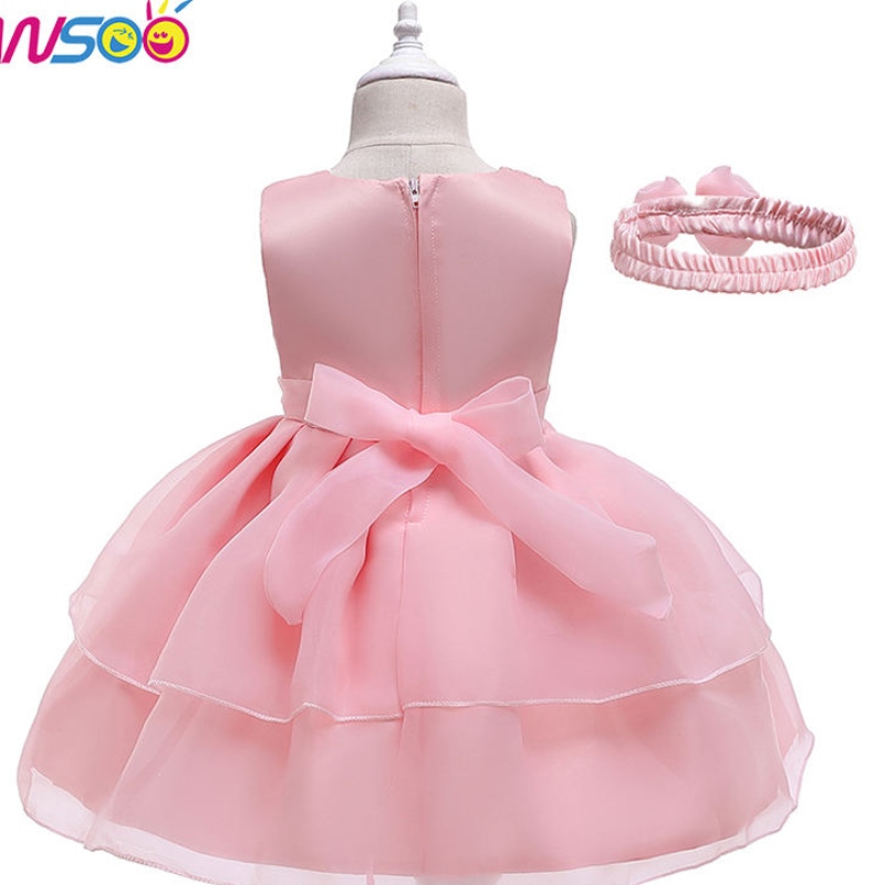 Ansoonuovi bambini vestito in pizzo in pizzo in pizzo abito principessa con banda per capelli per ragazze 3-24 mesi