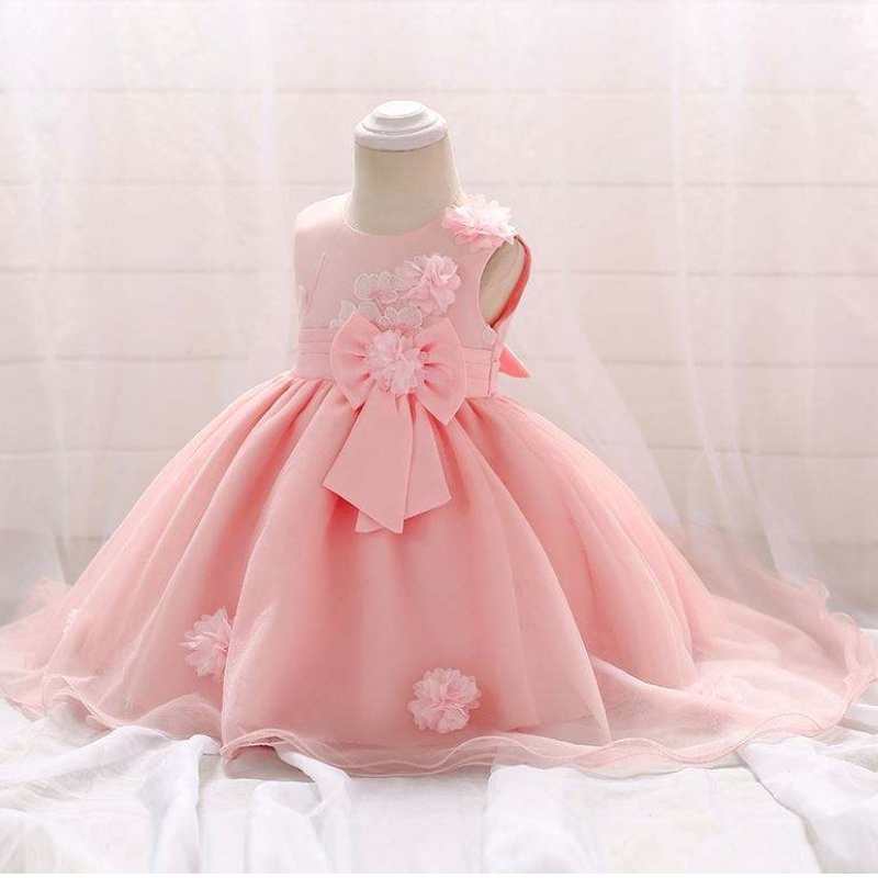 Ultimo design adorabile ragazza fiore bambina rosa bambini festeggia un pezzo di abito da sposa per bambini occidentali