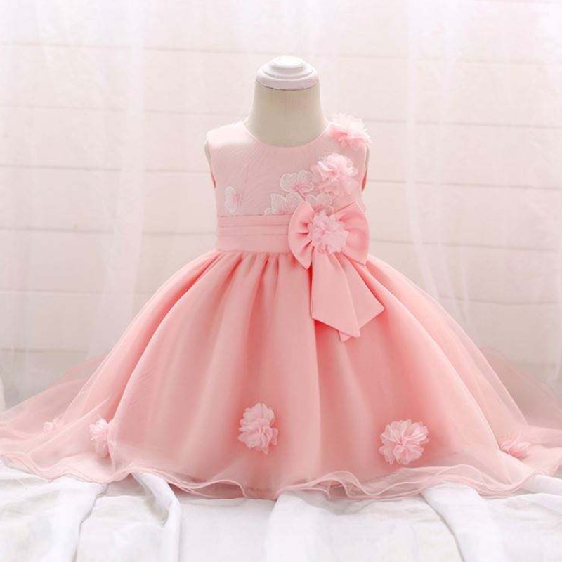Ultimo design adorabile ragazza fiore bambina rosa bambini festeggia un pezzo di abito da sposa per bambini occidentali