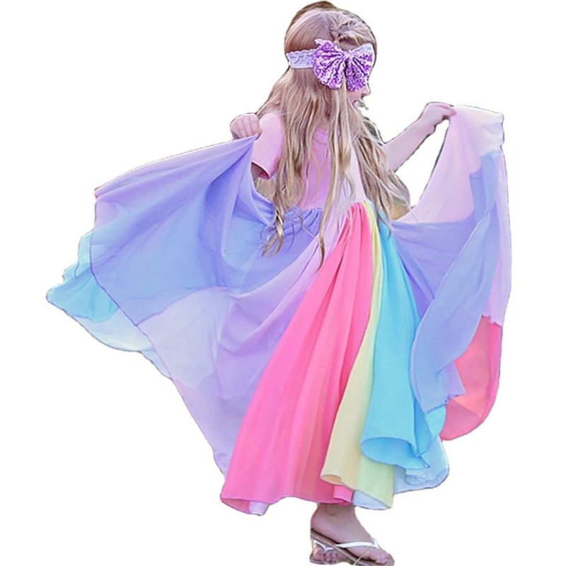 Bambine a maglie abiti in tulle abiti primavera estate arcobaleno abito principessa per bambini costume da prendiso a maniche corte a manica corta