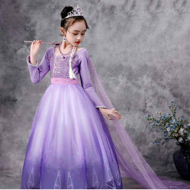 Baige Snow Queen viola Elsa Abito di Natale Halloween Anna Costume Girls Abiti con paillettes ricamati