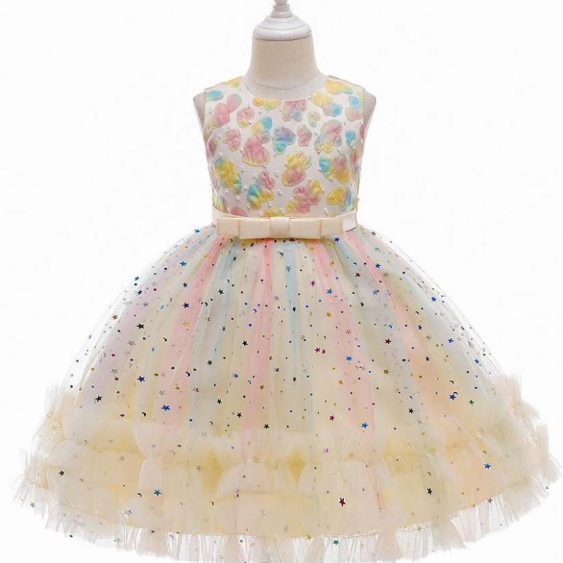 Baige New Arrival Kids Dresses Lucioso Principessa a strati 3-10 anni Abito da ragazza di fiori per il matrimonio