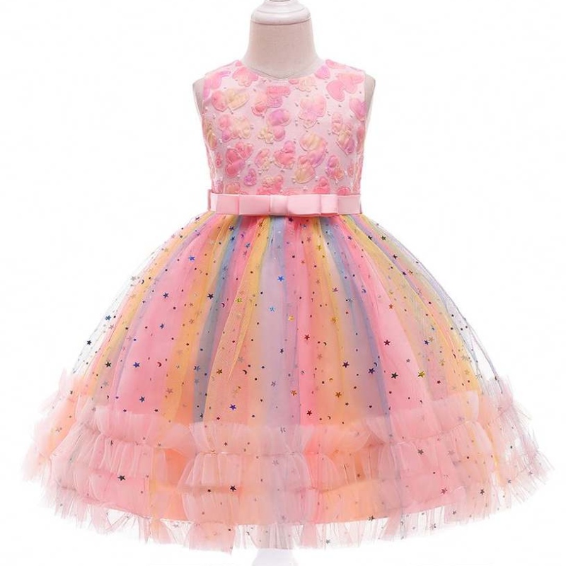 Baige New Arrival Kids Dresses Lucioso Principessa a strati 3-10 anni Abito da ragazza di fiori per il matrimonio