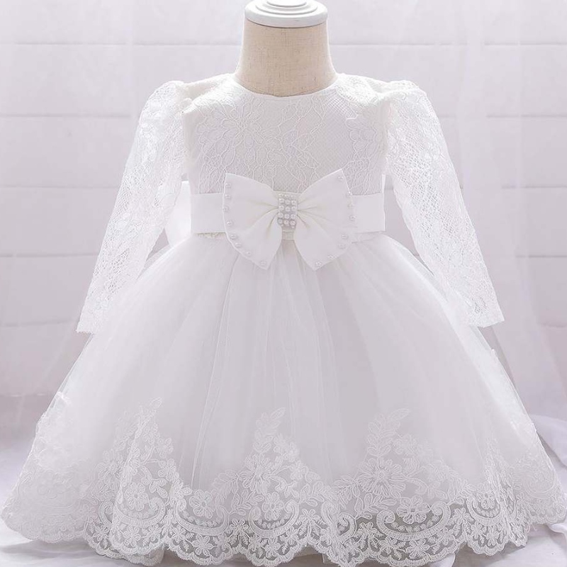 3-24 milioni di vestiti per bambini a maniche lunghe in pizzo Primo compleanno Cute Flower Party Dress L1940XZ