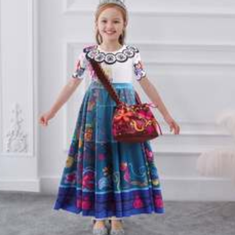 Baige Encanto Mirabel Luisa Cosplay Costume Girl Dress Abito da festa Halloween Abito da principessa con borsa