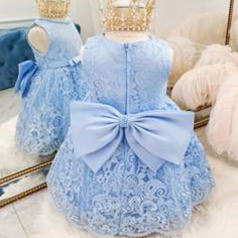 Battesimo bianco Principessa vestito in pizzo per bambini Celebrazione del costume da celebrazione