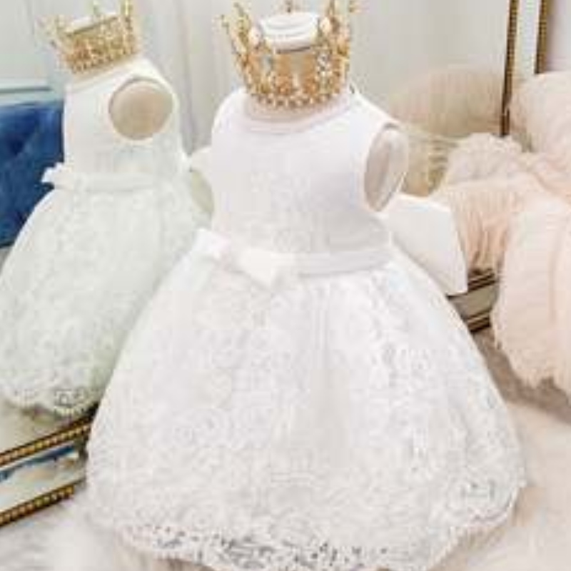 Battesimo bianco Principessa vestito in pizzo per bambini Celebrazione del costume da celebrazione
