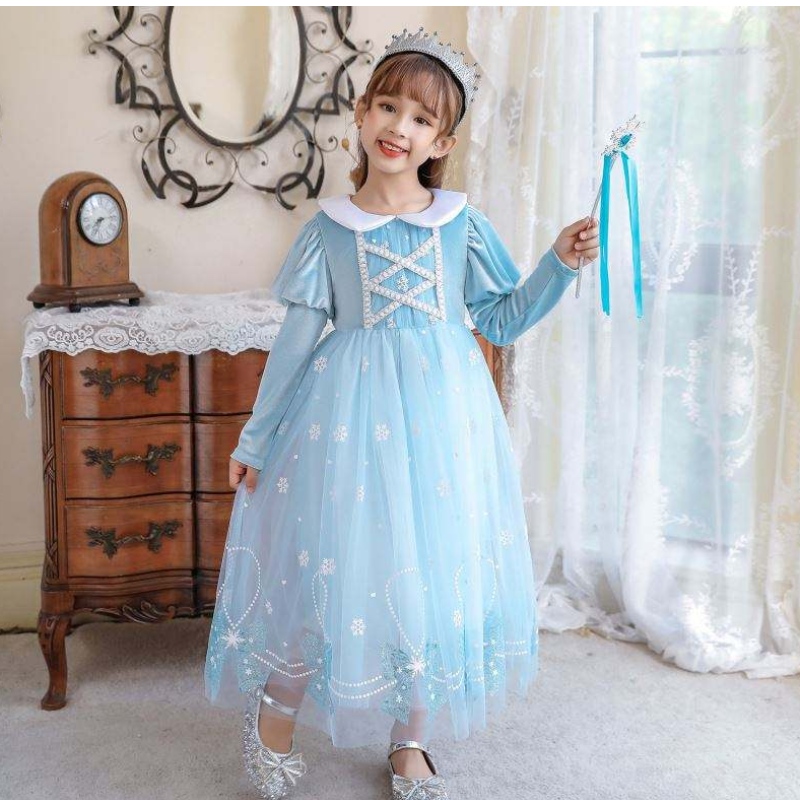 BX1763 Nuove maniche lunghe autunnali Anna Elsa Princess Abito di Halloween Costume Bambino Abito da ragazza