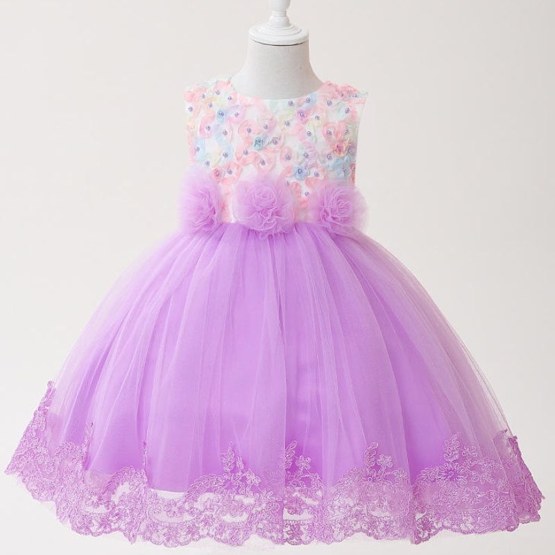 Abito da principessa per bambini Abito da pizzo ricamato a fiore Gonna tutu senza maniche