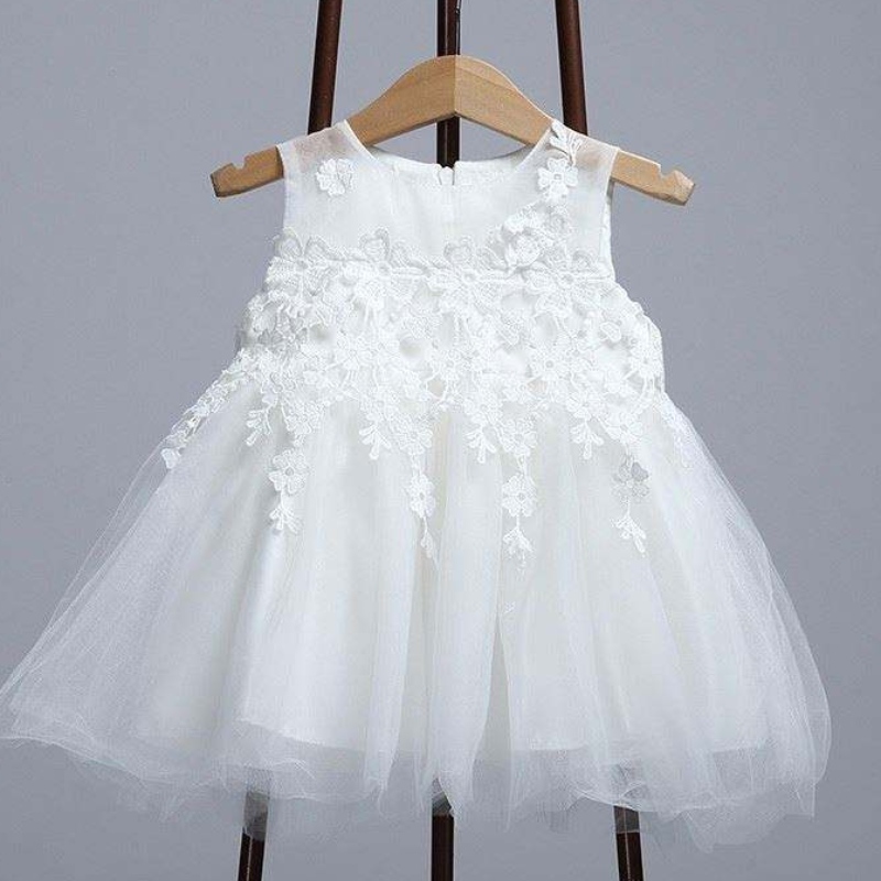 Baige Nuovo design in pizzo ricamato da bambino ricamato Battismo Birping Birthday Party Abito da 24 mesi
