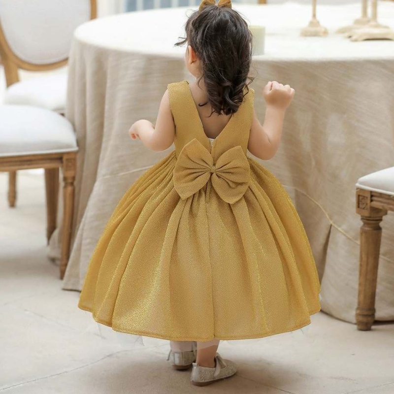Baige appenanato abito da ballo da ballo principessa Tulle Flower Girl Abito di paillettes formali per bambini abiti da festa di compleanno per bambini