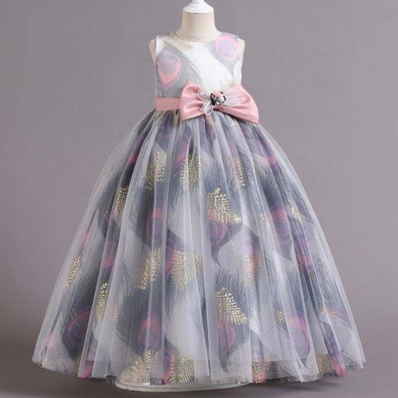 Baige Hot Style 4-14 anni Sleeveless Rosa Design personalizzato Design Natura da matrimonio Abito da festa per bambini