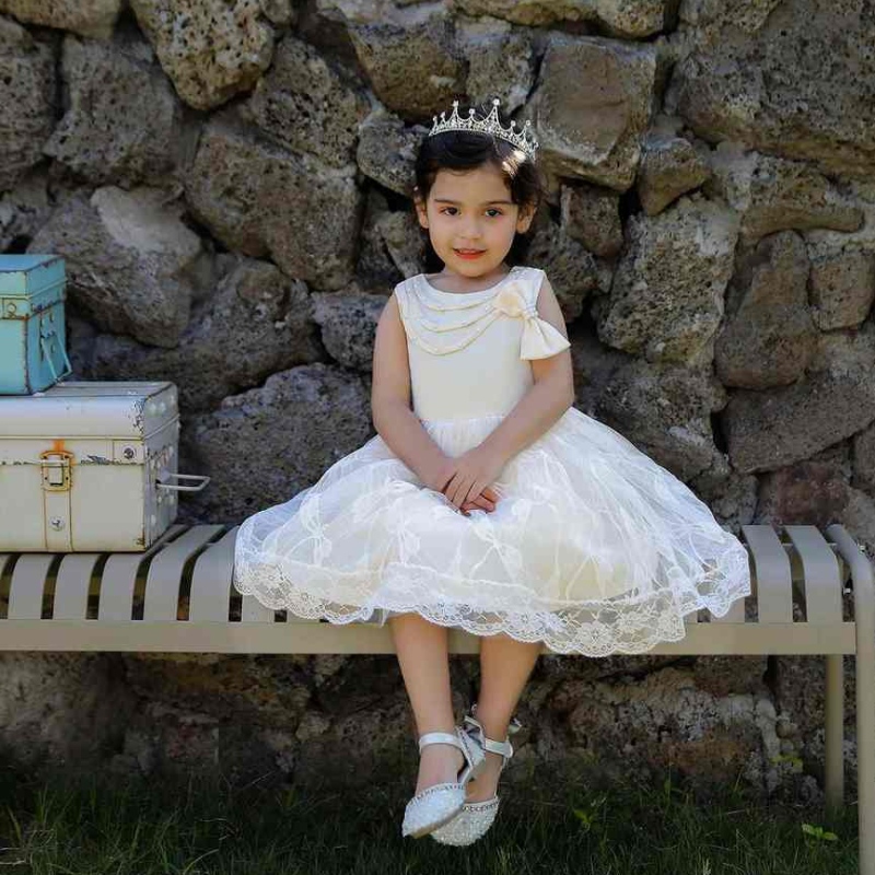 Abito da festa delnodo da fila per con perline di baige per una bambina vestito principessa