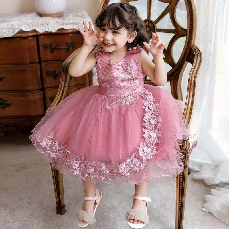Baige White Toddler Girls Girls Flower Flower Bilded Bilded Kids Wedding Party Dress N2111