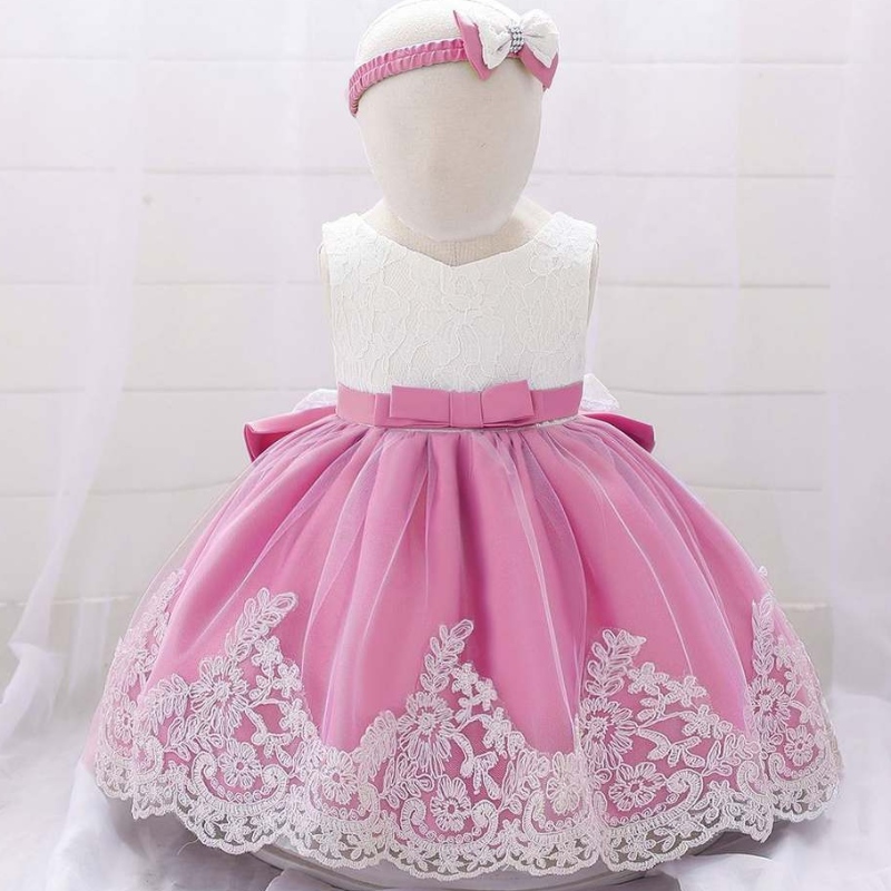 BAIGE BAMBINA BAMBINA Abito Disegni in pizzo Flower Girl Kids Abbigliamento First Birthday Party Abito con fascia per la testa