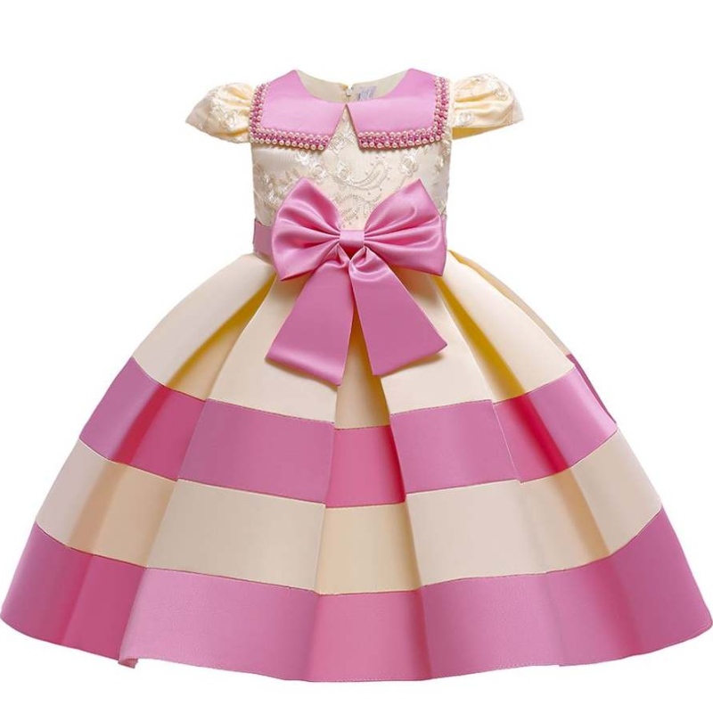 Baige Nuove maniche corte Stripes Dress Dress Girl Girl Girl Christmas Party Dress L5282