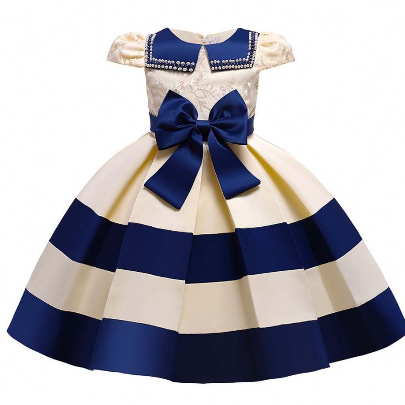 Baige Nuove maniche corte Stripes Dress Dress Girl Girl Girl Christmas Party Dress L5282