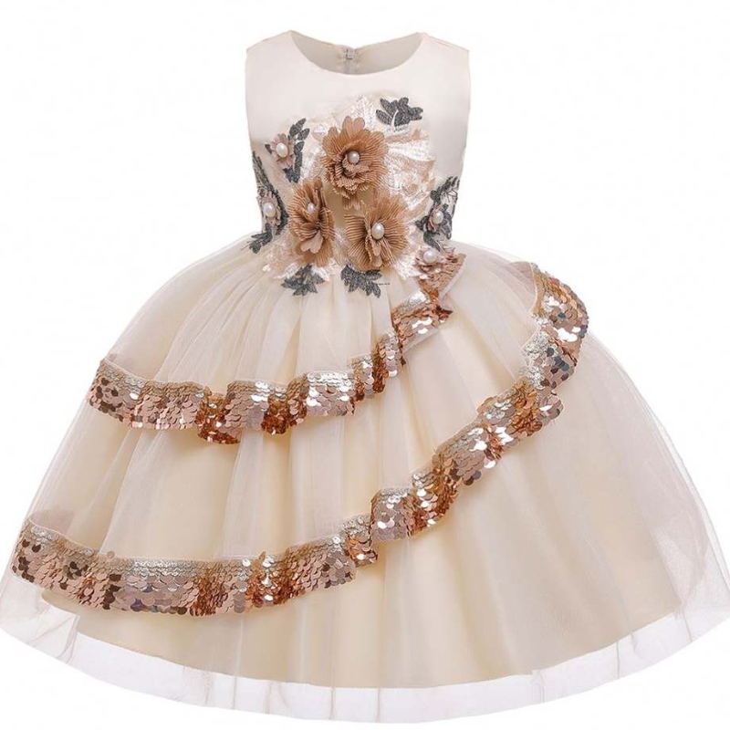 Factory Wholesale Sleeless Elegent Children Testues Patterns for Girl Girls Sequesty Party Dress L5148