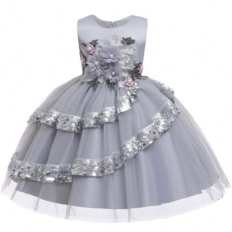 Factory Wholesale Sleeless Elegent Children Testues Patterns for Girl Girls Sequesty Party Dress L5148