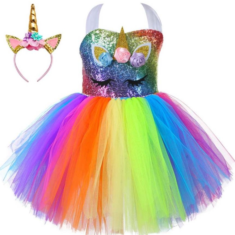 2021New Unicorn Sequended Baby Kid Clothing Lovely Princess Party Tutu Abites DJS107
