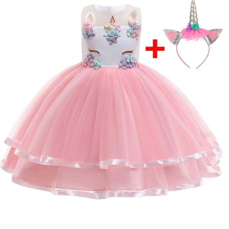 2021 Nuovo Flower Unicorn Party Dress 5 Color Disponibile per bambini Abito da festa DJS002
