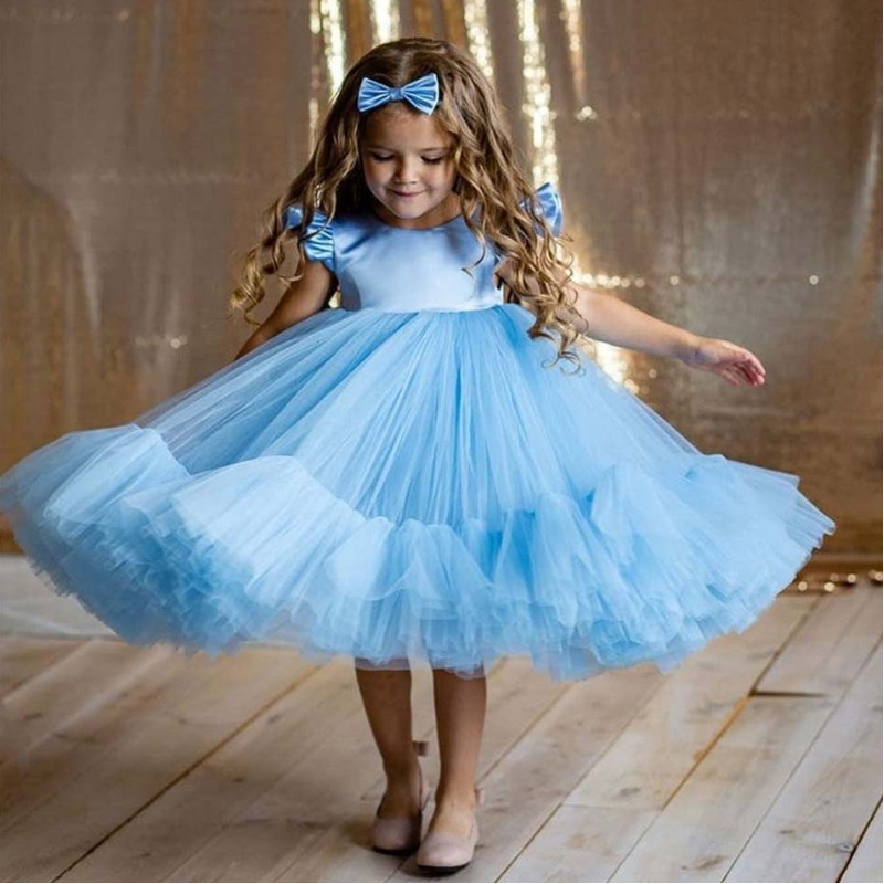 Baige New Flowers Girl Abito da sposa abito da sposa abito da festa gonfia per bambina