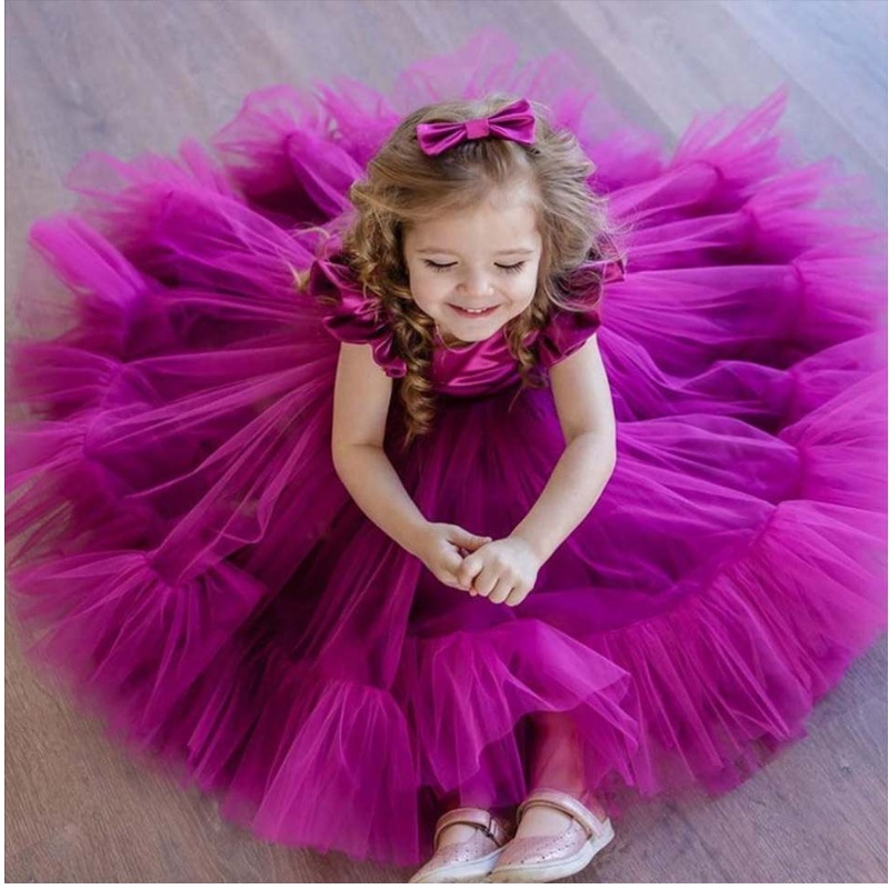 Baige New Flowers Girl Abito da sposa abito da sposa abito da festa gonfia per bambina