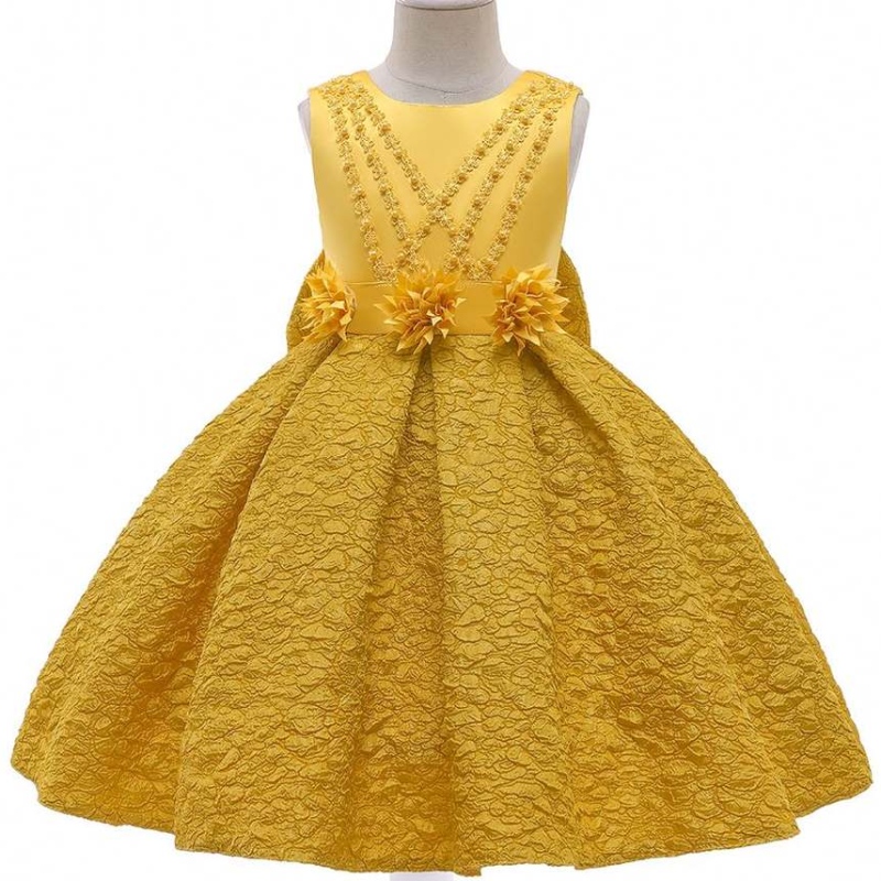 Abbigliamento baige abito personalizzato all'ingrosso abito da palla giallo reale mini abito di linea per bambini