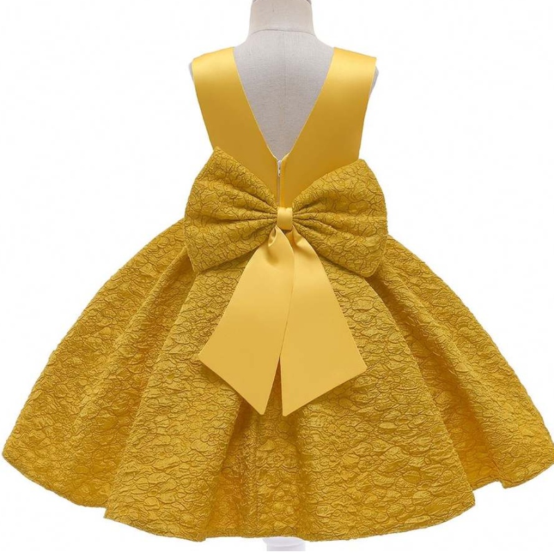 Abbigliamento baige abito personalizzato all'ingrosso abito da palla giallo reale mini abito di linea per bambini