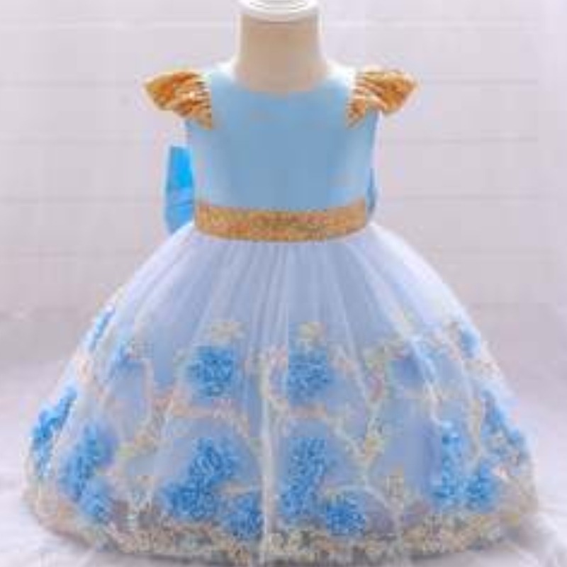 Baige Yellow Flower Girl Dress Kids Party Abitonuovo India Collezione Fancy Girl Party Dress L2021XZ