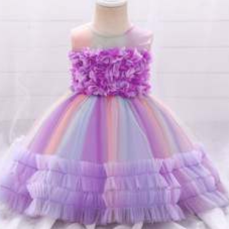 Baige New Fashion Purple Flower Girl Girl Birthday Party Dress Design Abito da design L2020XZ