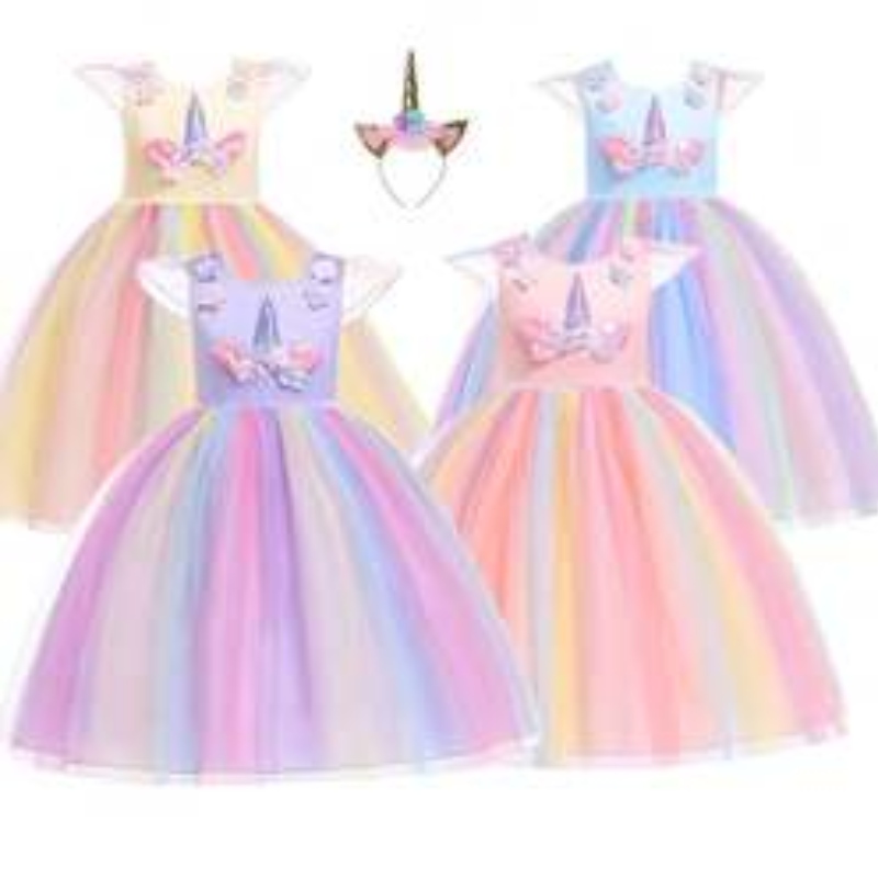 Baige Amazon Sellsbaby Girls Unicorn Princesstutu Dress Flower Girls Rainbow Birthday Party Costume Bambini Summer Tulle