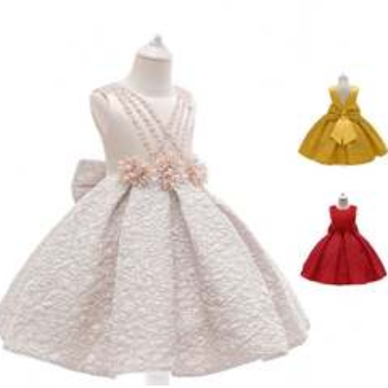 Baige New Satin Flower Girl Dress Dress Kids Kids Baby Party Wedding Bridesmaid Ball Abito L5252