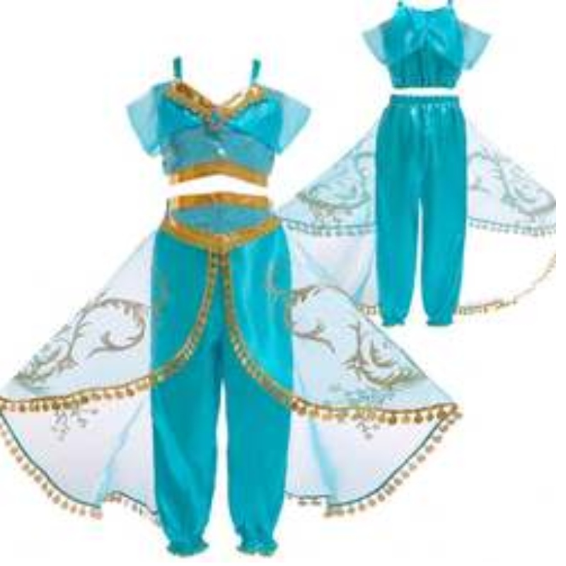 Baige Aladdin Cosplay Princess Jasmine Costume Girls Tops and Pants Clothing Set with Wigs BX1625