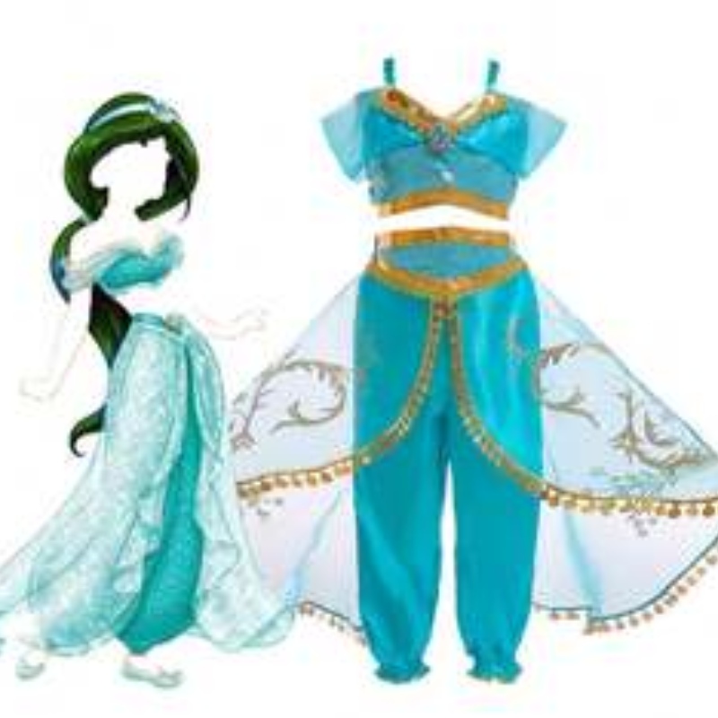 Baige Aladdin Cosplay Princess Jasmine Costume Girls Tops and Pants Clothing Set with Wigs BX1625