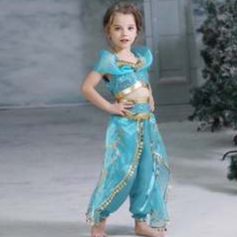 Baige Aladdin Cosplay Princess Jasmine Costume Girls Tops and Pants Clothing Set with Wigs BX1625
