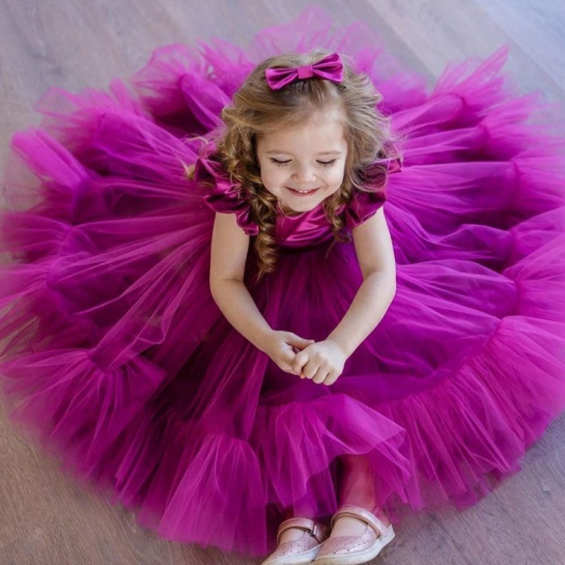 Baige Hot Sale White Flower Girl Abito da festa Tutu Abito da ballo a strati di compleanno a strati