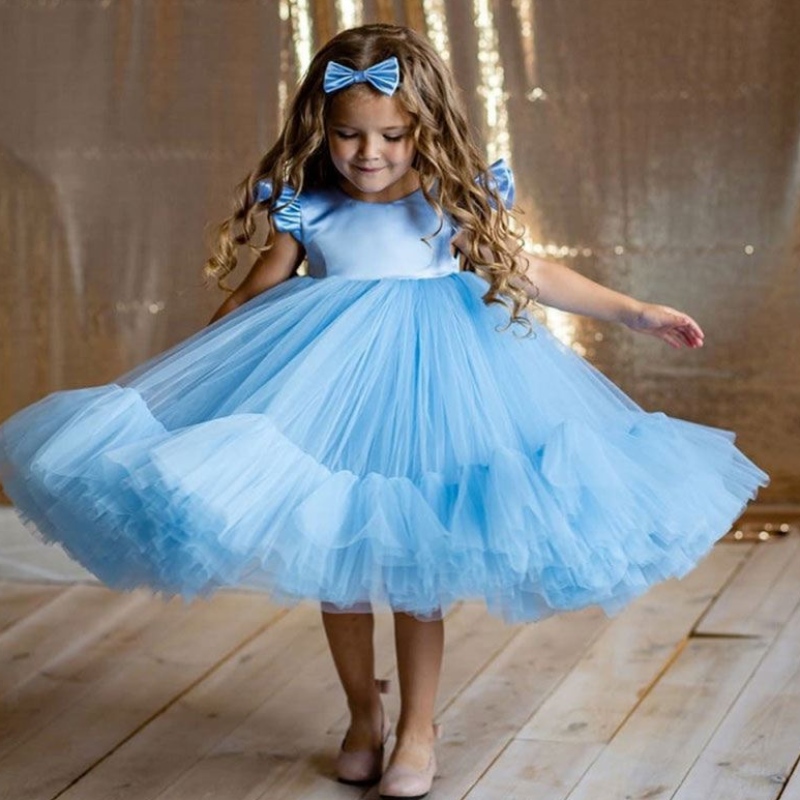 Baige Hot Sale White Flower Girl Abito da festa Tutu Abito da ballo a strati di compleanno a strati