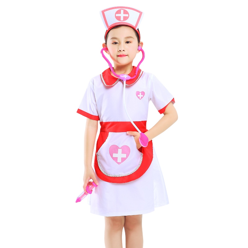 Girls Nurse finge gioca ad abito da abbigliamento completo e set di giocattoli