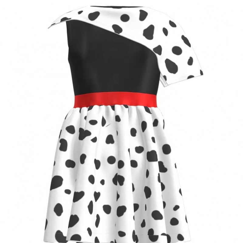 Hot Sale Birthday Party 2022 Movie Cosplay Children Dresses Girl Party Black White Cruella Deville Dalmatians Abito per Halloween
