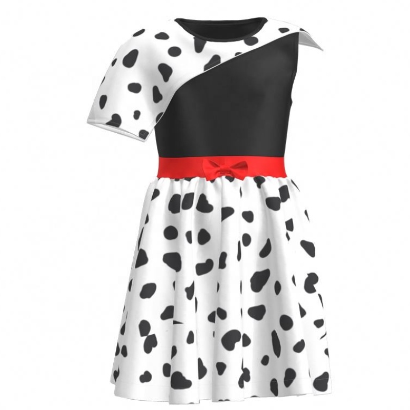 Hot Sale Birthday Party 2022 Movie Cosplay Children Dresses Girl Party Black White Cruella Deville Dalmatians Abito per Halloween