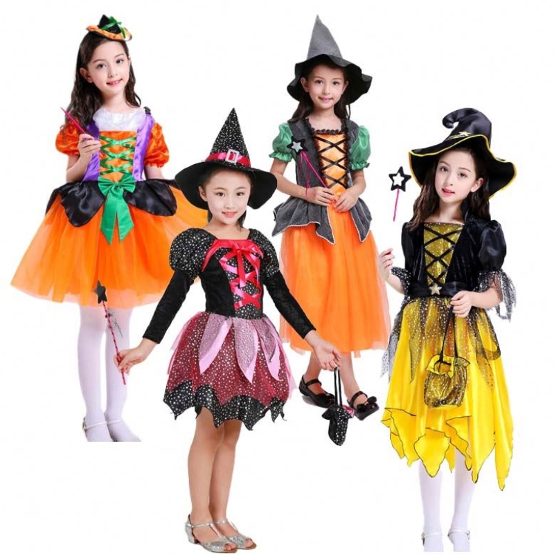2022 Halloween Party Dress Up Witch Dance Costume con Witches Hat HCVM-004