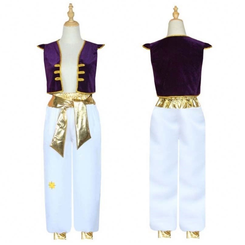 Halloween Aladdin Magic Lampay Cosplay Suit Sleeves Cap Coistcoat Costume Prince Aladdin With Pants Hcal-010