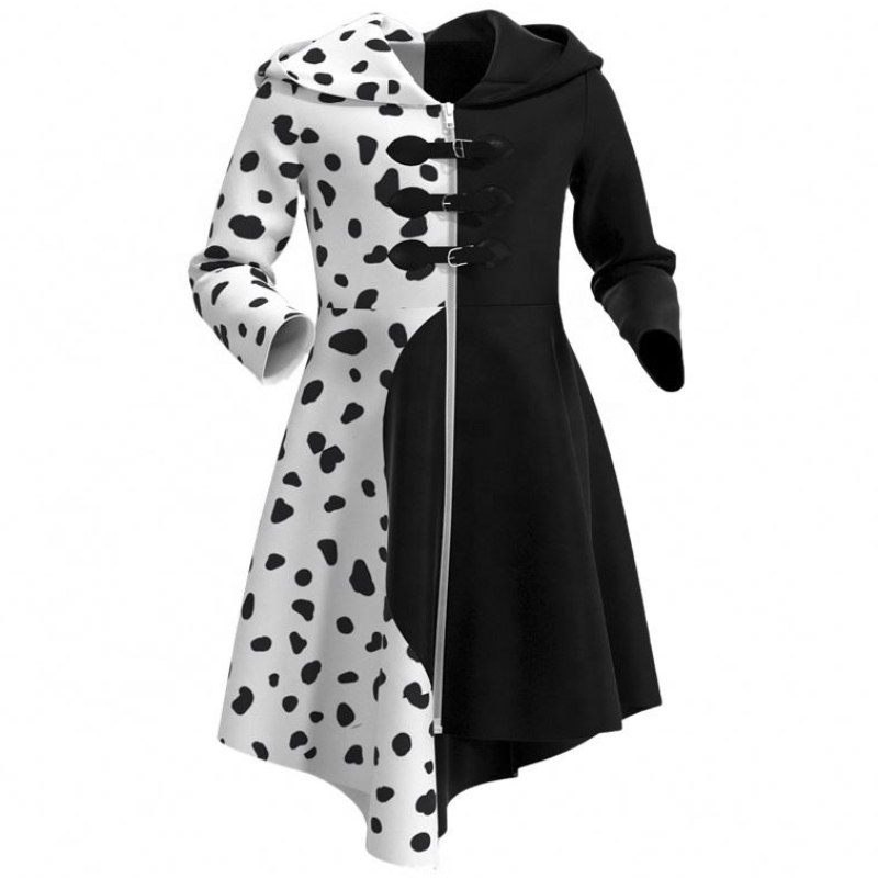 Deluxe Dress Up for Tweens femmina Disguise DEVILLE Cocktail Cosplay Party Black White Dalmatians Cruella Gown Coat per Halloween