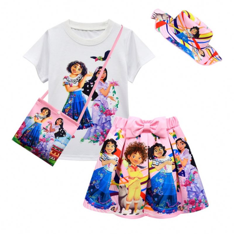 Baige 4Pcs Bambini Vestiti Bambino Manica Corta T Shirt + Stampa Shorts Encanto Ragazze Set di Abbigliamento