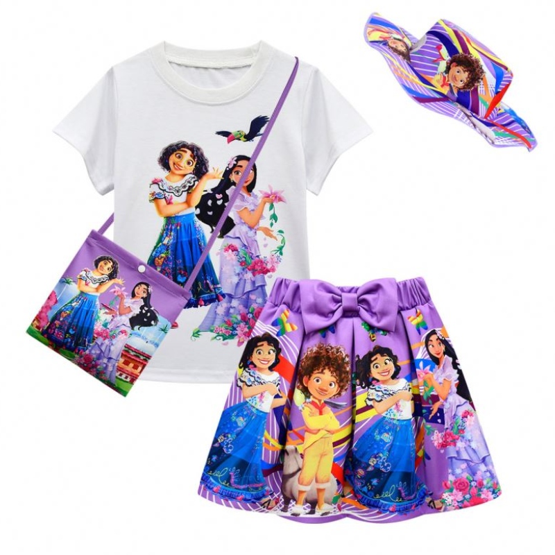 Baige 4Pcs Bambini Vestiti Bambino Manica Corta T Shirt + Stampa Shorts Encanto Ragazze Set di Abbigliamento