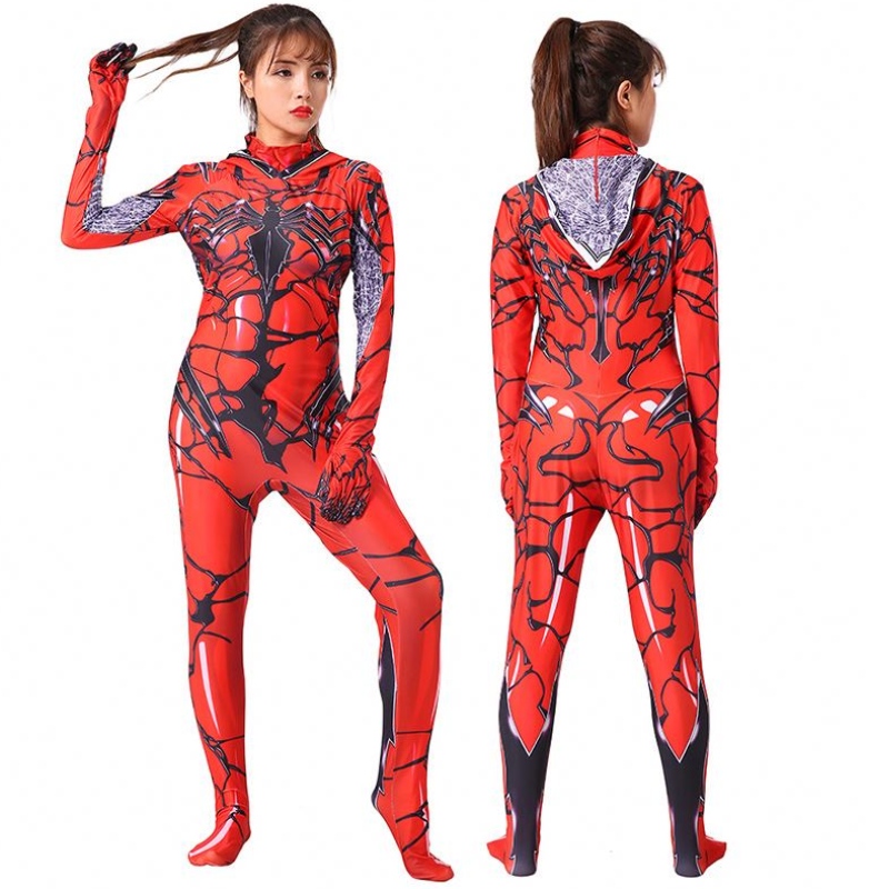 Costume di Halloween di alta qualità Costume Cosplay Red Women \\''s Venom Bodysuit Cosplay Marvel Party Woman